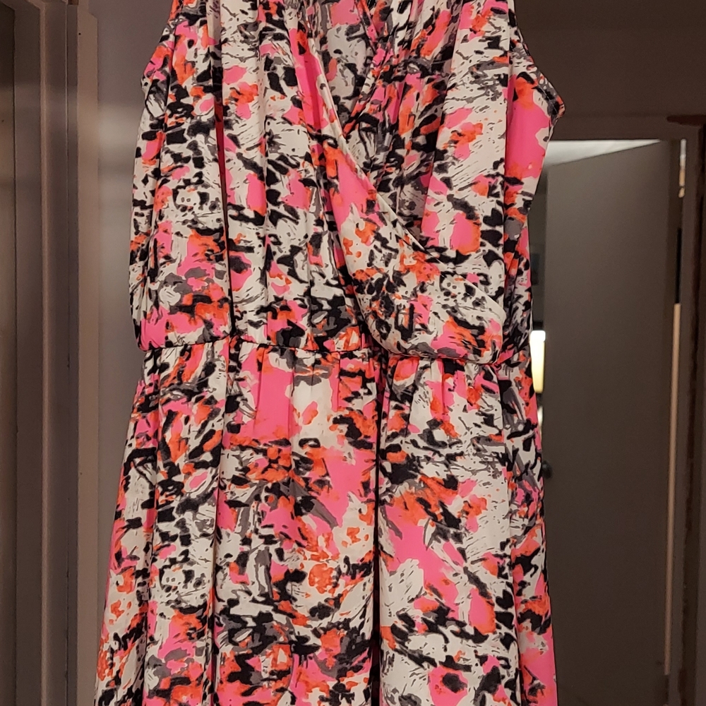 Lush Pink and Black Abstract Midi Dress